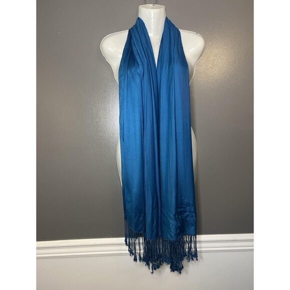 Jones New York Scarf Wrap Womens One Size Blue Teal Fringe Tassel Shawl Soft - Picture 1 of 6